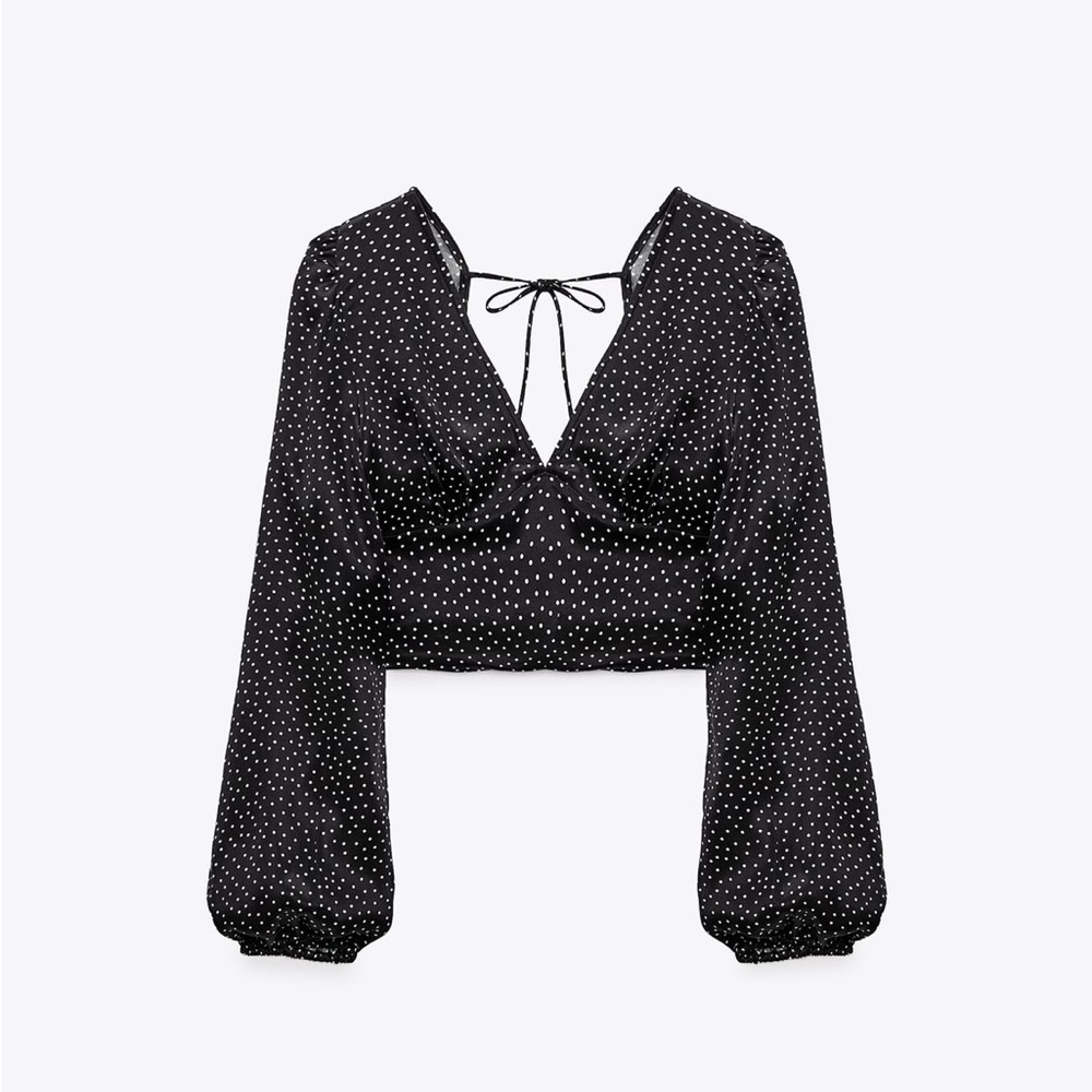 Zara Satin Effect Black Polka Dot Women's Top NWT